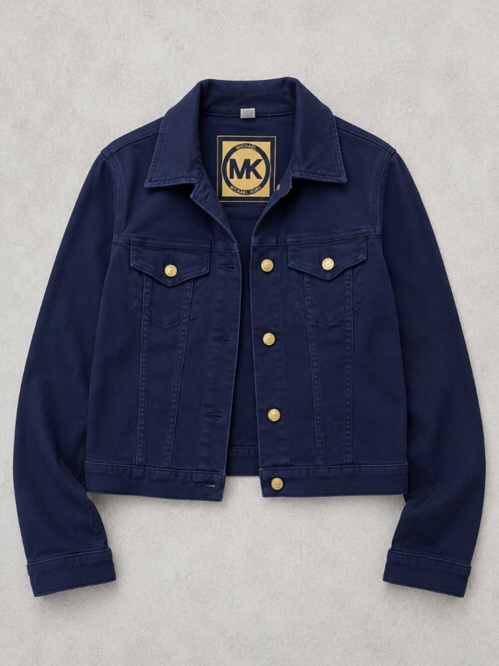 Michael Kors MK Navy Blue Denim Jean Jacket Gold Buttons Women’s Medium